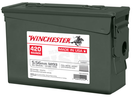 Winchester Ammo WM193420CS USA  5.56x45mm NATO 55 gr Full Metal Jacket (FMJ) 420 Bx/ 2 Cs