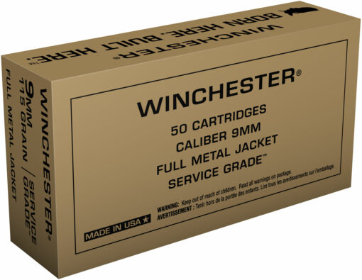 Winchester Ammo SG9W Service Grade  9mm Luger 115 gr Full Metal Jacket (FMJ) 50 Bx/10 Cs