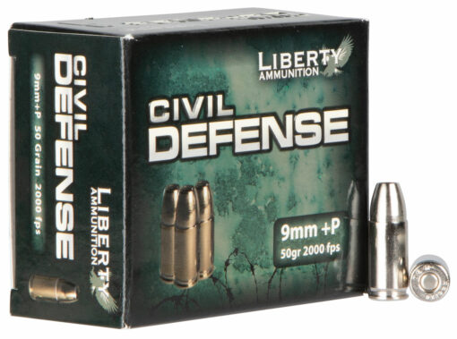 Liberty Ammunition LACD09014 Civil Defense  9mm Luger +P 50 gr Lead-Free Fragmenting Hollow Point (LFFHP) 20 Per Box/50 Cs