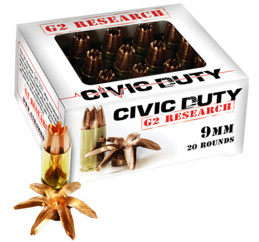 G2 Research CIVIC 9MM Civic Duty  9mm Luger 94 gr Copper Expansion Projectile 20 Bx/ 25 Cs