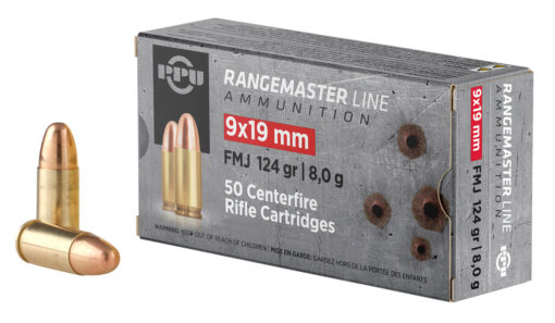 PPU PPRM9M Rangemaster Target 9mm Luger 124 gr Full Metal Jacket (FMJ) 1000 Per Box/