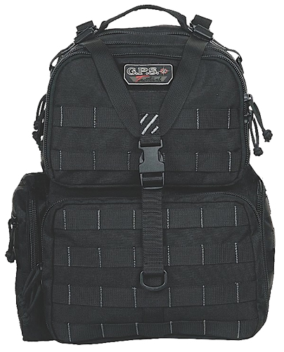 G*Outdoors T1612BPB Tactical Range Backpack Black 1000D Nylon Teflon Coating with 3 Pistol Storage Cases