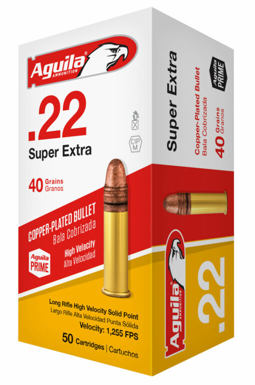 Aguila 1B220328 Super Extra Rimfire 22 LR 40 gr Copper Plated Solid Point 50 Per Box/ 40 Cs