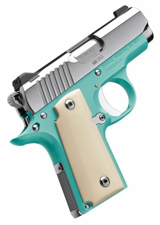 Kimber 3300210 .380 Automatic Colt Pistol (ACP) MICRO BEL AIR 2.75" 6rd Aluminum Frame Ivory Micarta Grips Bel Air Blue Frame and Mirror Polished slide Night Sights