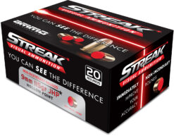 Ammo Inc 9115JHPSTRKRED Streak Visual (RED)  9mm Luger 115gr Jacketed Hollow Point 20 Per Box/10 Case